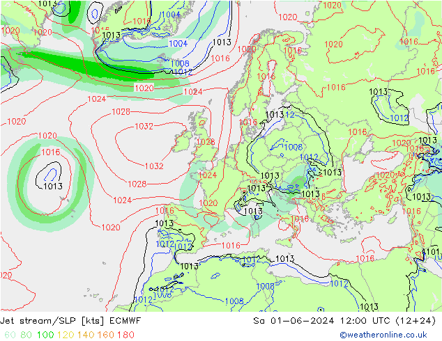 Jet stream/SLP ECMWF Sa 01.06.2024 12 UTC