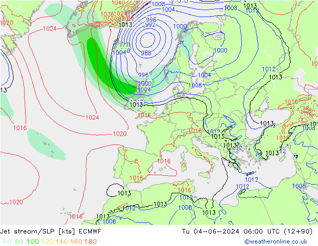 Polarjet/Bodendruck ECMWF Di 04.06.2024 06 UTC