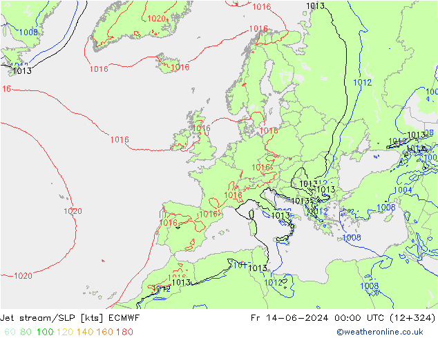 джет/приземное давление ECMWF пт 14.06.2024 00 UTC