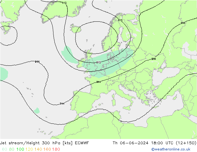 Jet stream/Height 300 hPa ECMWF Th 06.06.2024 18 UTC