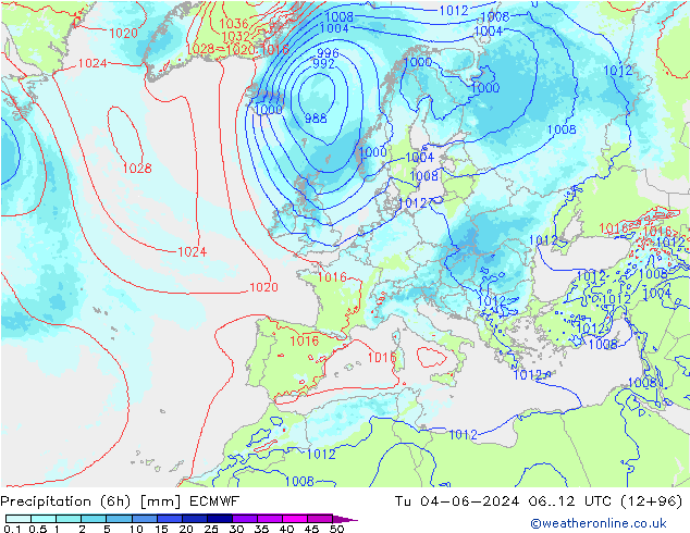 Nied. akkumuliert (6Std) ECMWF Di 04.06.2024 12 UTC