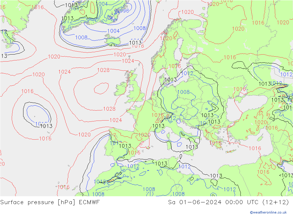 Surface pressure ECMWF Sa 01.06.2024 00 UTC