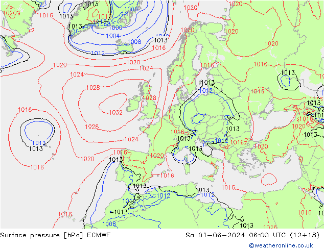 ciśnienie ECMWF so. 01.06.2024 06 UTC