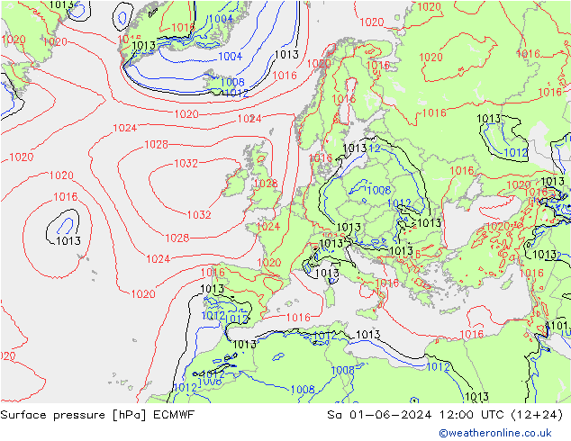 pressão do solo ECMWF Sáb 01.06.2024 12 UTC