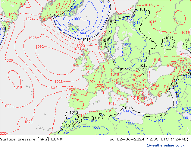 Bodendruck ECMWF So 02.06.2024 12 UTC