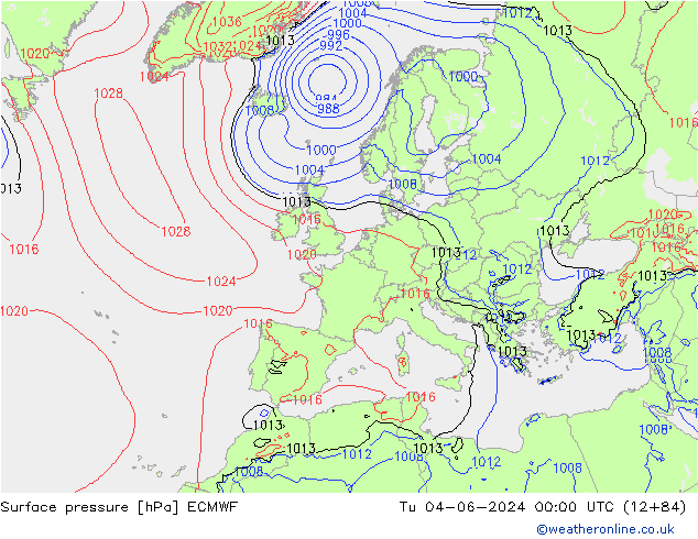 Surface pressure ECMWF Tu 04.06.2024 00 UTC