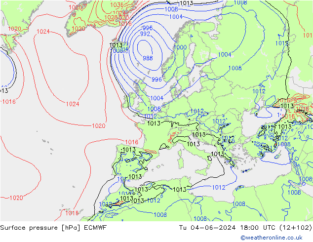 Yer basıncı ECMWF Sa 04.06.2024 18 UTC