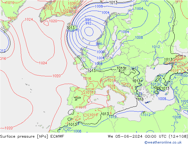 pressão do solo ECMWF Qua 05.06.2024 00 UTC