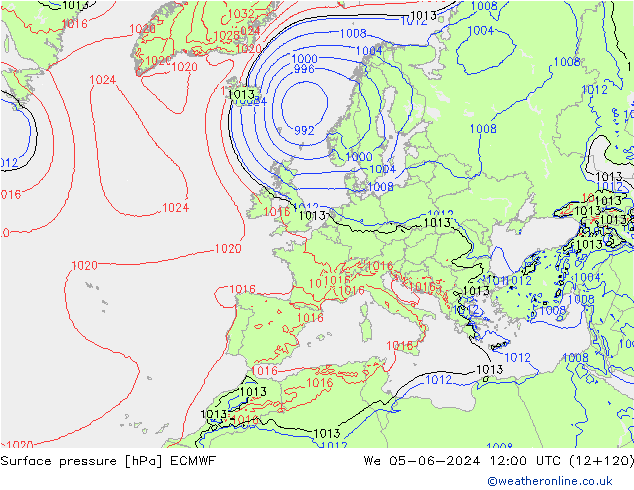 ciśnienie ECMWF śro. 05.06.2024 12 UTC