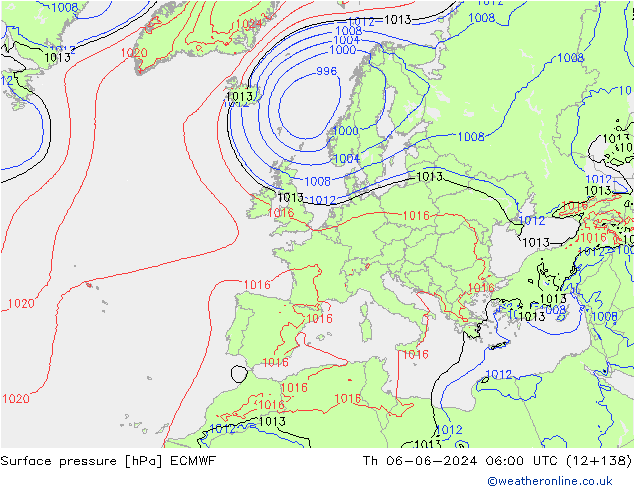 Luchtdruk (Grond) ECMWF do 06.06.2024 06 UTC