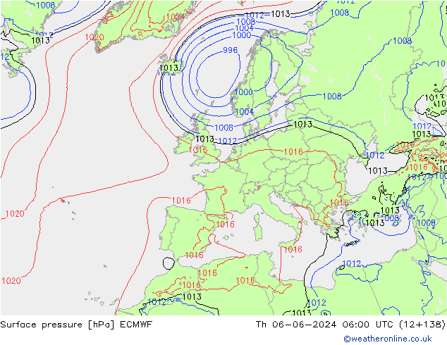 Atmosférický tlak ECMWF Čt 06.06.2024 06 UTC