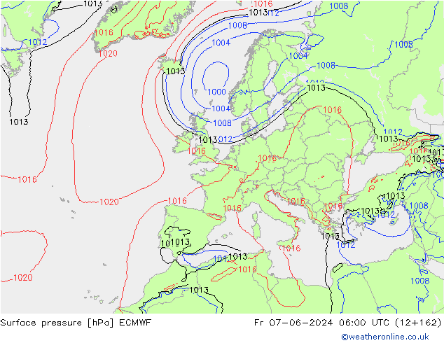 Atmosférický tlak ECMWF Pá 07.06.2024 06 UTC