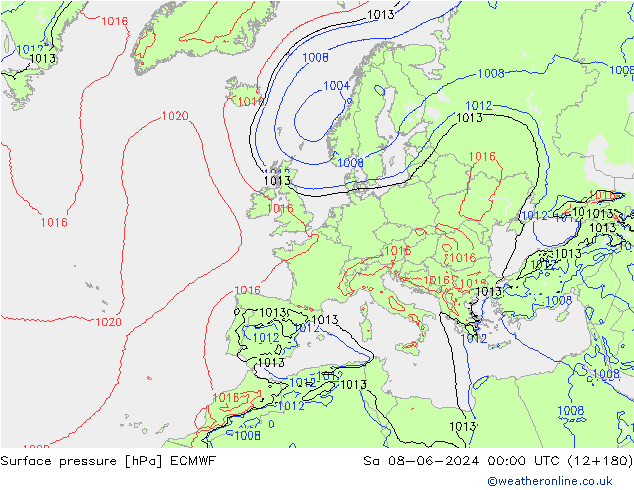 Bodendruck ECMWF Sa 08.06.2024 00 UTC