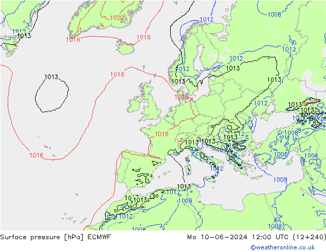 Pressione al suolo ECMWF lun 10.06.2024 12 UTC