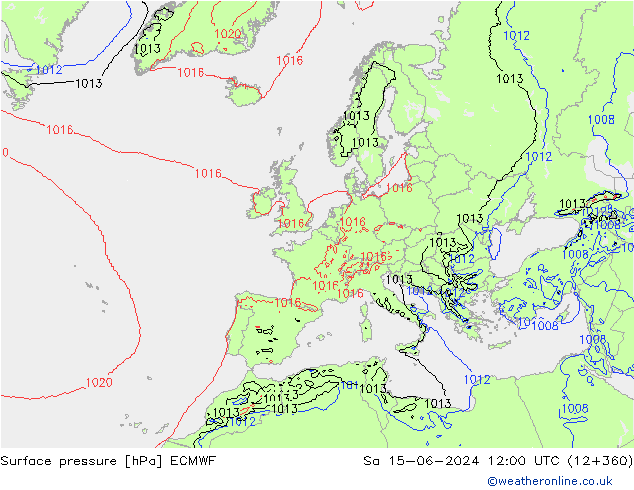 Bodendruck ECMWF Sa 15.06.2024 12 UTC