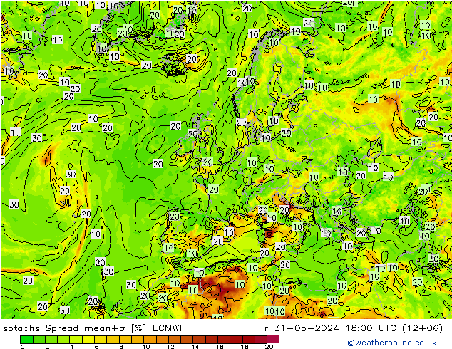 Isotachs Spread ECMWF Fr 31.05.2024 18 UTC