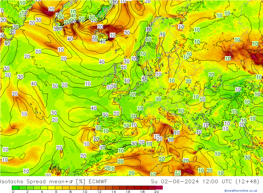 Isotachs Spread ECMWF dom 02.06.2024 12 UTC