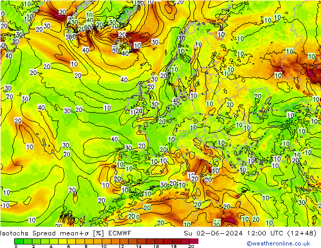 Isotachs Spread ECMWF dom 02.06.2024 12 UTC