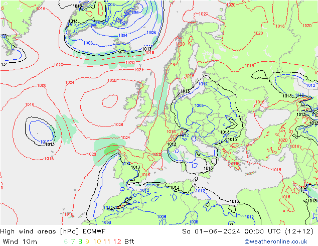 yüksek rüzgarlı alanlar ECMWF Cts 01.06.2024 00 UTC