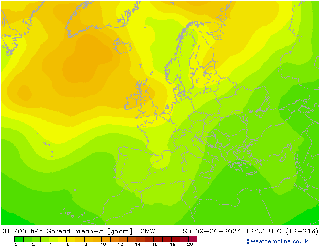 RH 700 hPa Spread ECMWF Su 09.06.2024 12 UTC