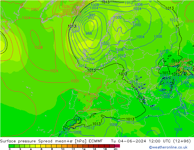 pression de l'air Spread ECMWF mar 04.06.2024 12 UTC