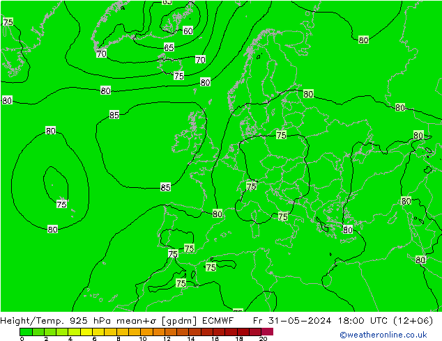 Height/Temp. 925 hPa ECMWF Fr 31.05.2024 18 UTC