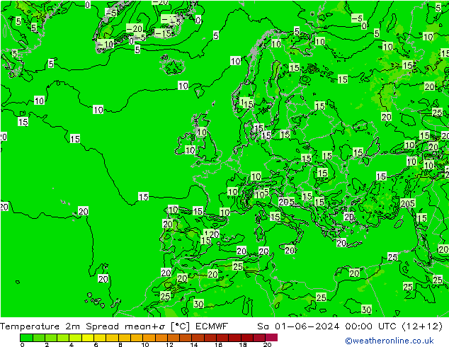 Temperatura 2m Spread ECMWF Sáb 01.06.2024 00 UTC