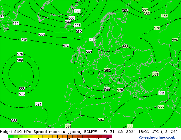 Height 500 hPa Spread ECMWF Fr 31.05.2024 18 UTC