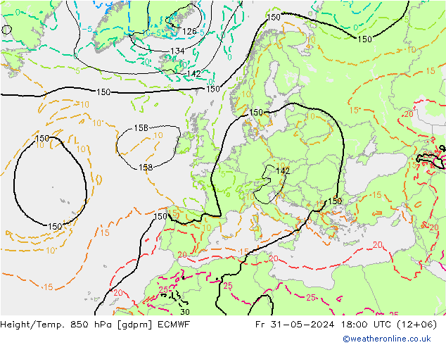 Height/Temp. 850 гПа ECMWF пт 31.05.2024 18 UTC