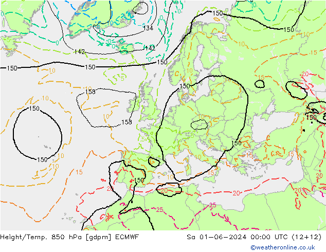 Height/Temp. 850 hPa ECMWF Sa 01.06.2024 00 UTC