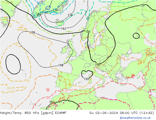 Height/Temp. 850 hPa ECMWF Su 02.06.2024 06 UTC