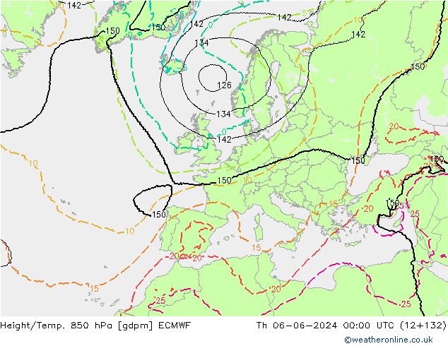 Height/Temp. 850 hPa ECMWF Qui 06.06.2024 00 UTC