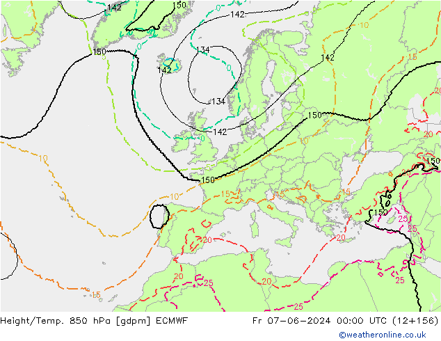 Hoogte/Temp. 850 hPa ECMWF vr 07.06.2024 00 UTC