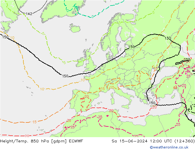 Height/Temp. 850 hPa ECMWF sab 15.06.2024 12 UTC