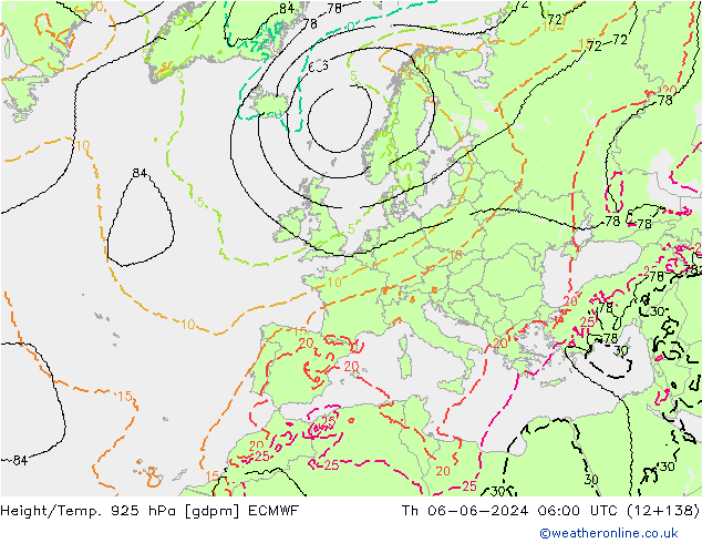 Height/Temp. 925 гПа ECMWF чт 06.06.2024 06 UTC