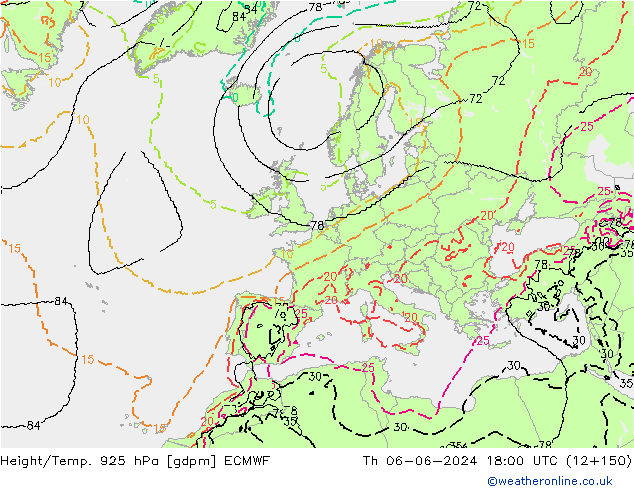 Yükseklik/Sıc. 925 hPa ECMWF Per 06.06.2024 18 UTC