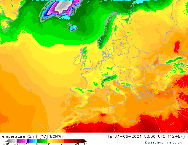 Temperatura (2m) ECMWF Ter 04.06.2024 00 UTC