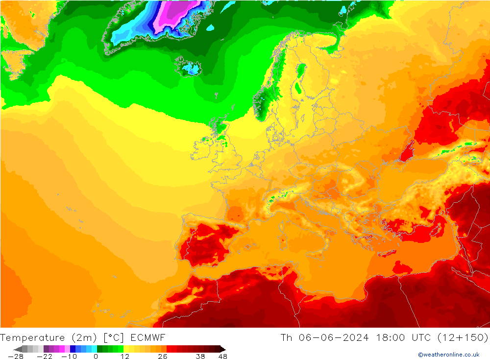 Temperaturkarte (2m) ECMWF Do 06.06.2024 18 UTC