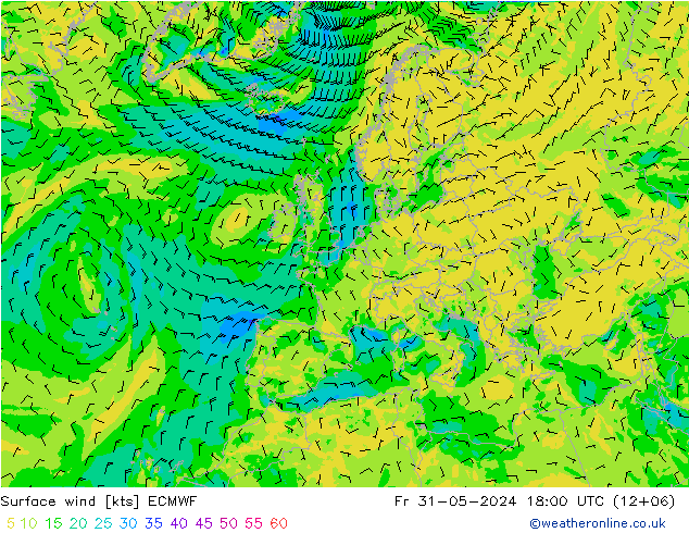 Viento 10 m ECMWF vie 31.05.2024 18 UTC