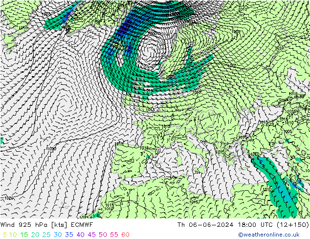 Wind 925 hPa ECMWF Th 06.06.2024 18 UTC