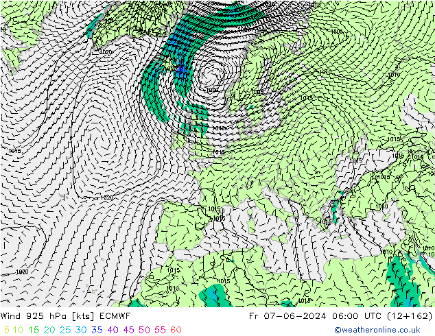 Viento 925 hPa ECMWF vie 07.06.2024 06 UTC