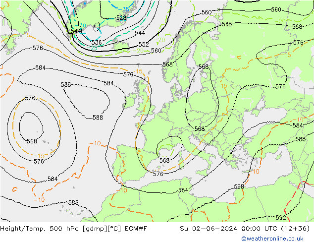 Height/Temp. 500 hPa ECMWF Su 02.06.2024 00 UTC