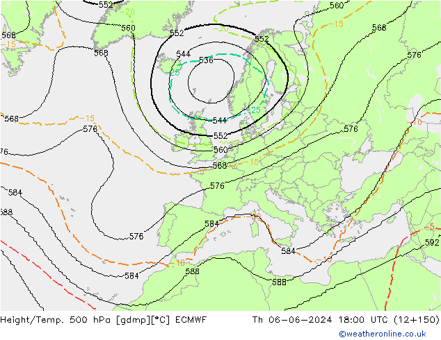 Height/Temp. 500 hPa ECMWF 星期四 06.06.2024 18 UTC