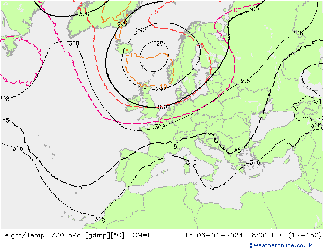 Hoogte/Temp. 700 hPa ECMWF do 06.06.2024 18 UTC