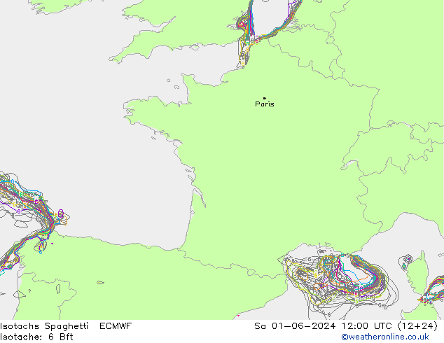 Isotachen Spaghetti ECMWF Sa 01.06.2024 12 UTC