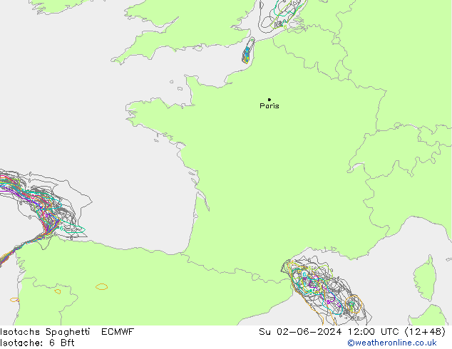 Isotachs Spaghetti ECMWF dom 02.06.2024 12 UTC