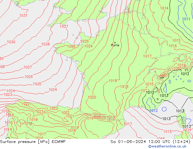 Surface pressure ECMWF Sa 01.06.2024 12 UTC