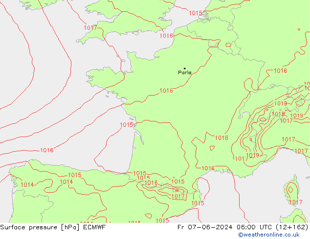 Presión superficial ECMWF vie 07.06.2024 06 UTC