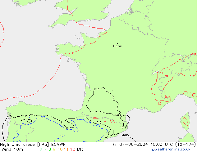 High wind areas ECMWF ven 07.06.2024 18 UTC