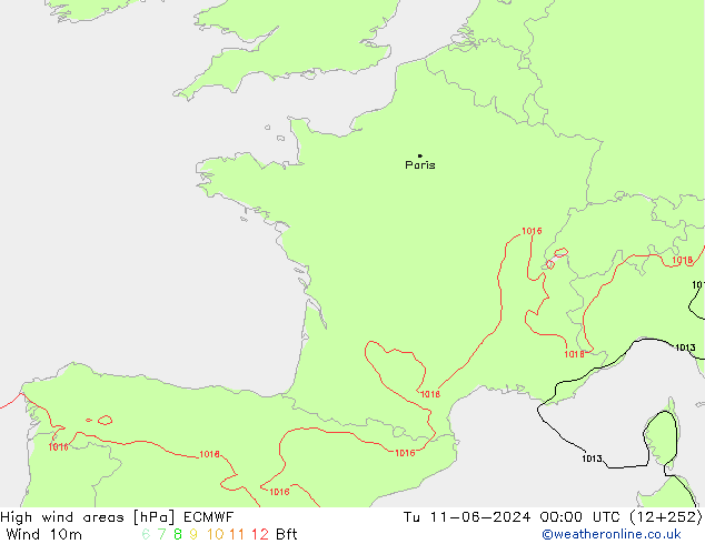 Izotacha ECMWF wto. 11.06.2024 00 UTC